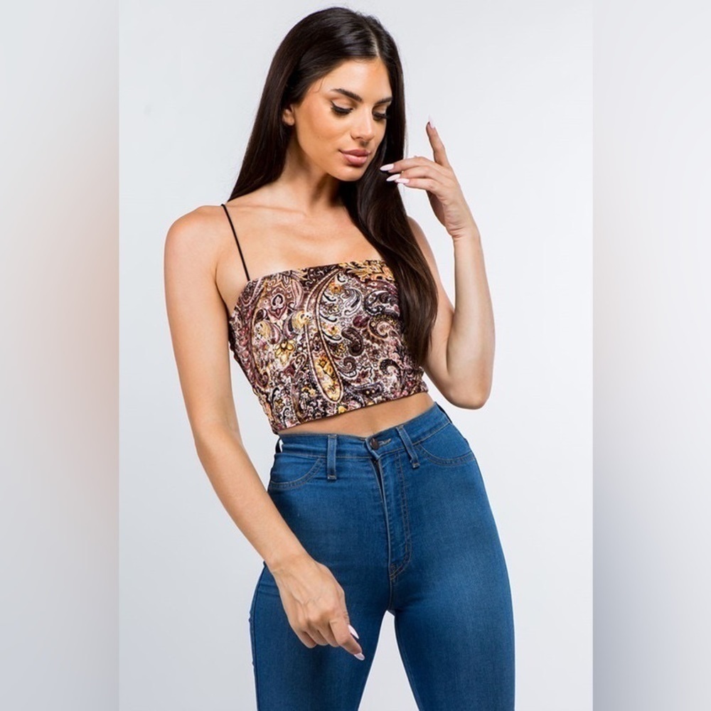 Bear Dance Paisley Velvet Crop Top